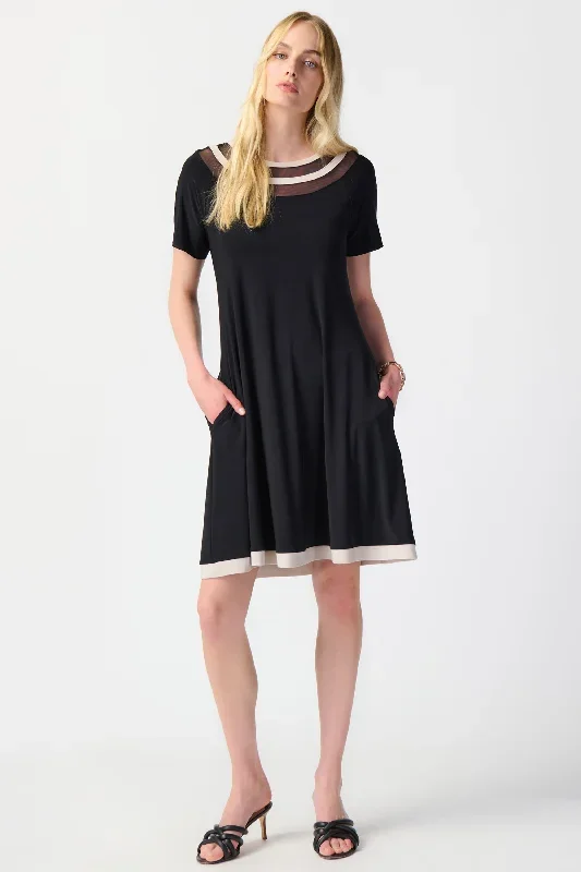 DRESS WITH CONTRAST TRIM & MESH