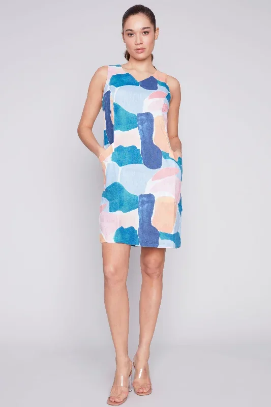 ABSTRACT PRINTED SLEEVELESS DRESS