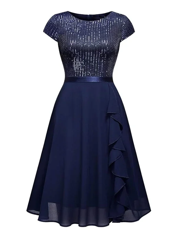 1940s-sequin-chiffon-ruffle-trim-swing-dress