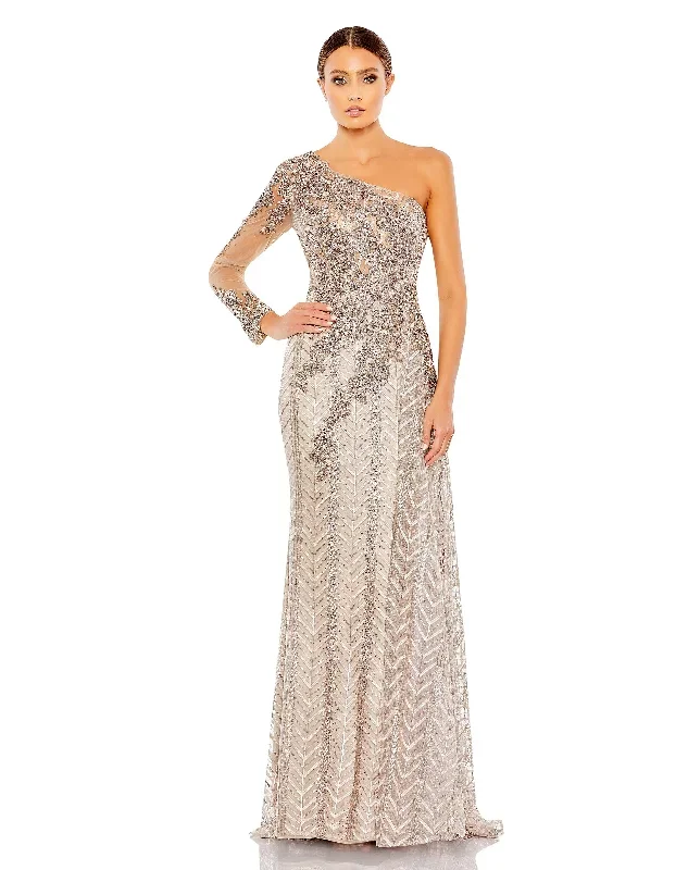 Embellished One Shoulder A Line Gown