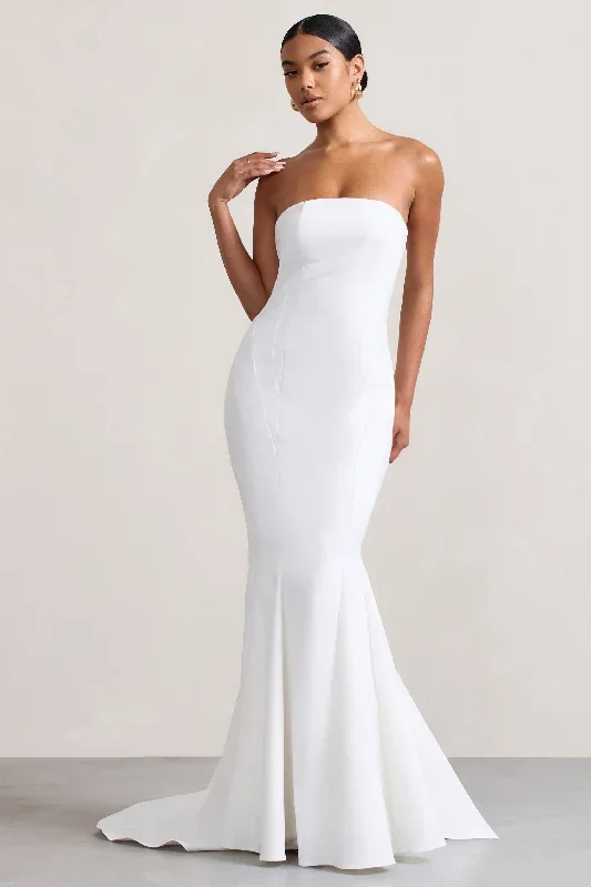 Adored | White Strapless Structured Fishtail Maxi Dress