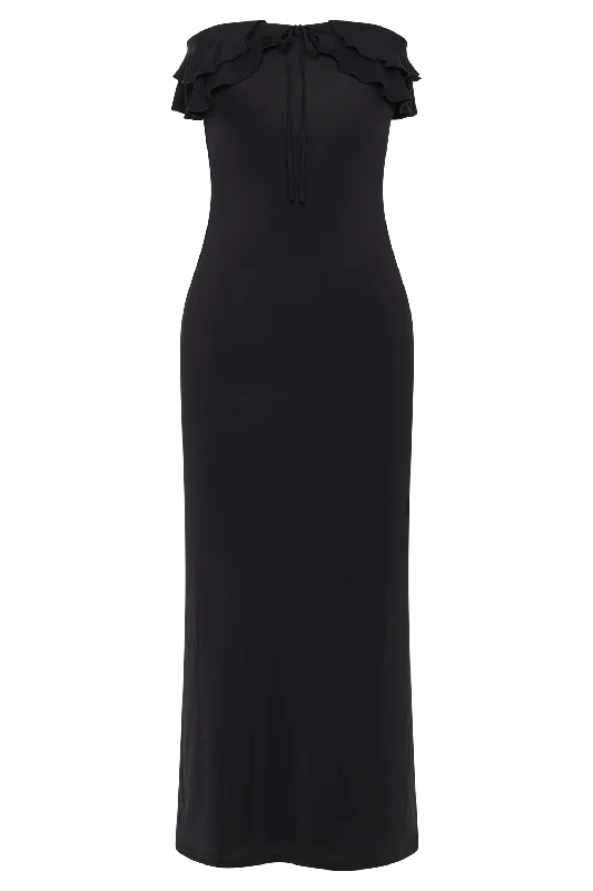 bea-strapless-slinky-ruffle-midi-dress-black