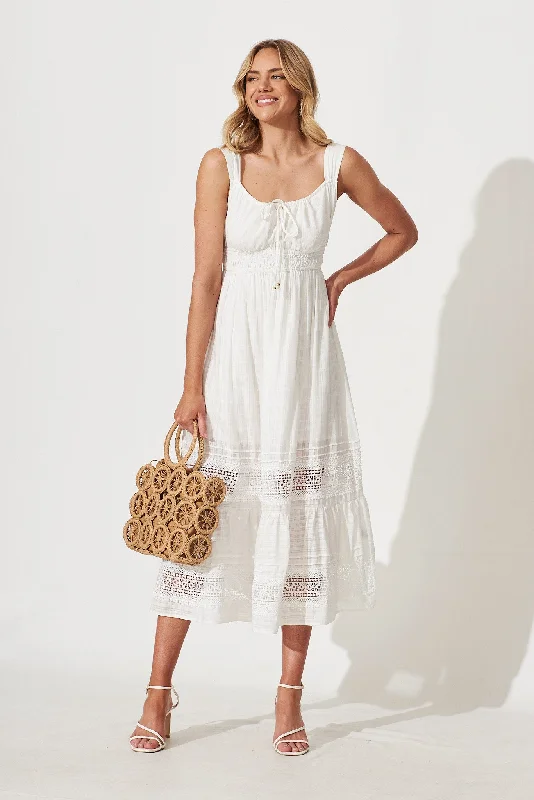 Beautiful Day Midi Sundress In White Cotton