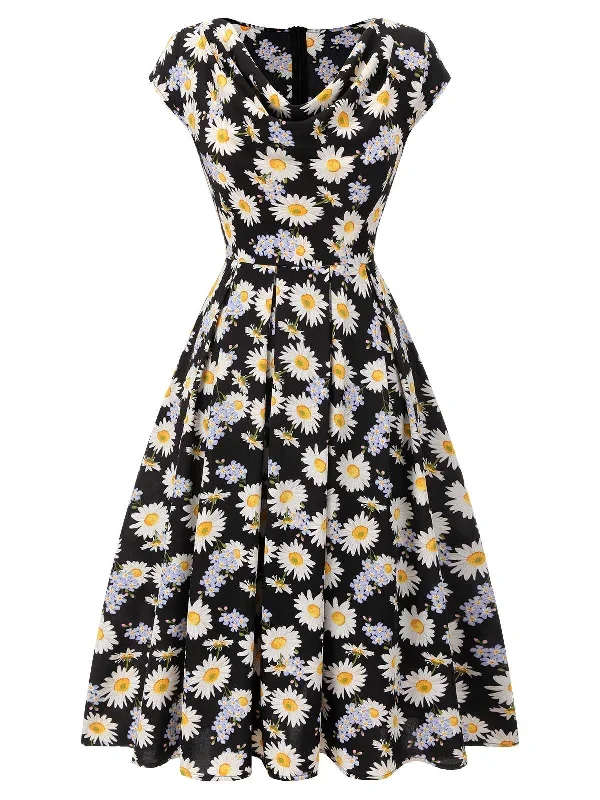 black-1940s-cap-sleeve-daisy-dress