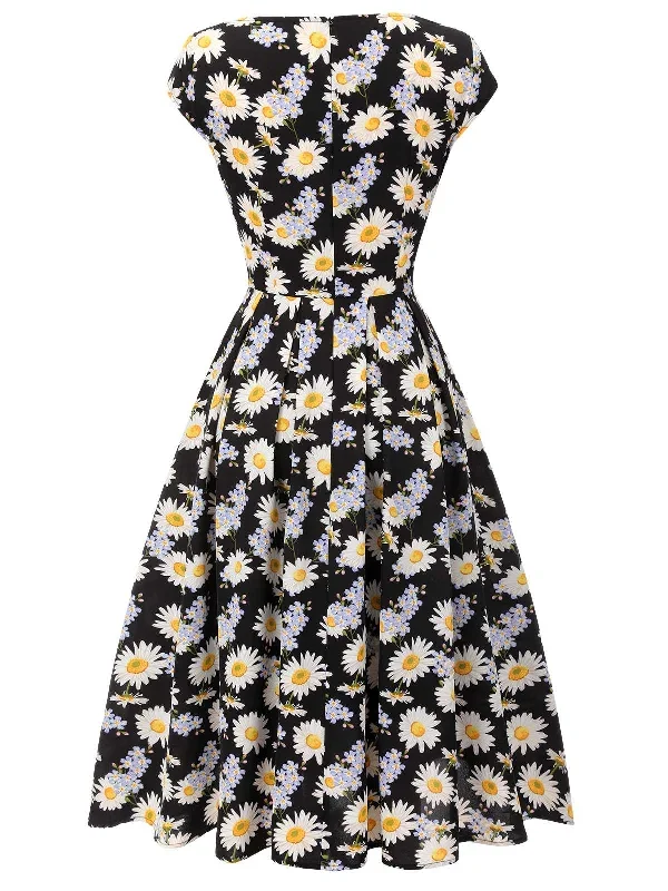 black-1940s-cap-sleeve-daisy-dress