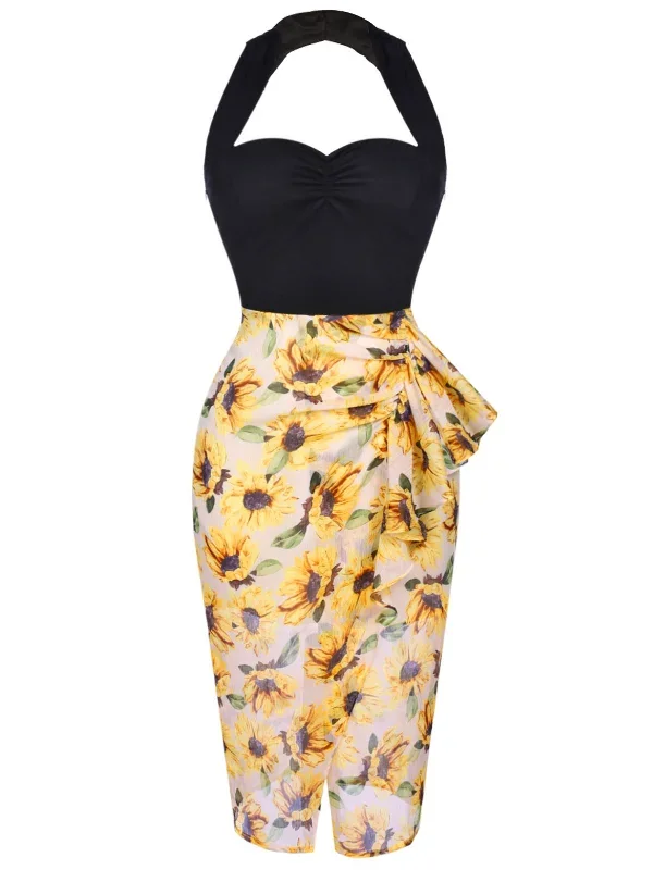 black-1950s-halter-sunflower-pencil-dress