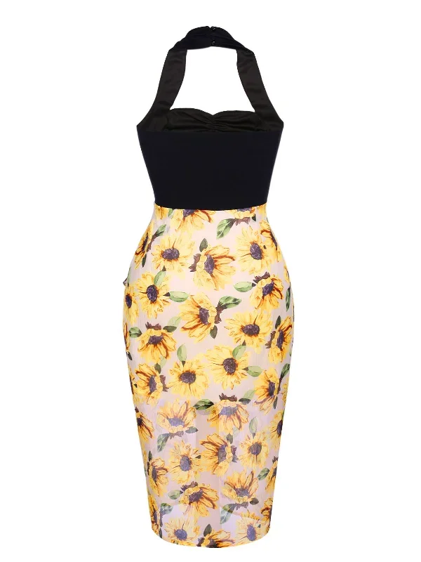 black-1950s-halter-sunflower-pencil-dress