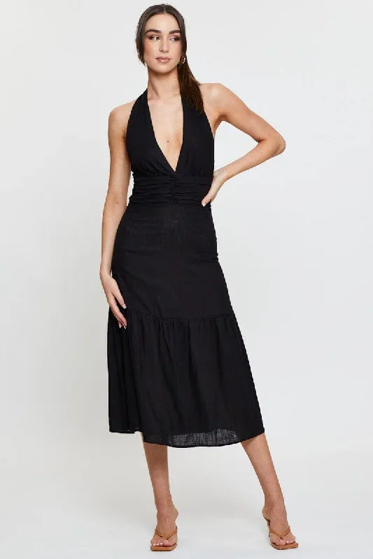 Black Dress Sleeveless Maxi Halter Neck