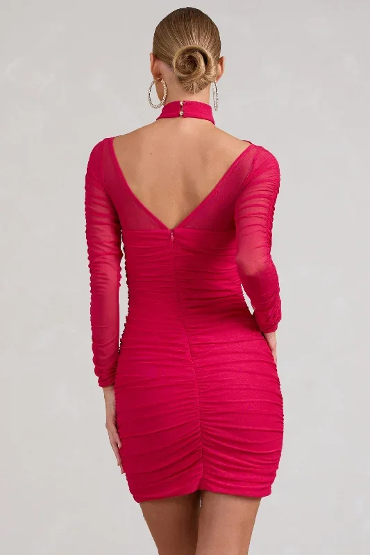 bouquet-toss-hot-pink-ruched-mesh-long-sleeved-mini-dress-cl129353073