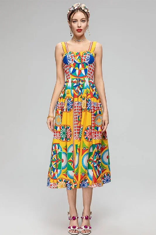 Chasing Sun Carretto Print Bustier Midi Dress