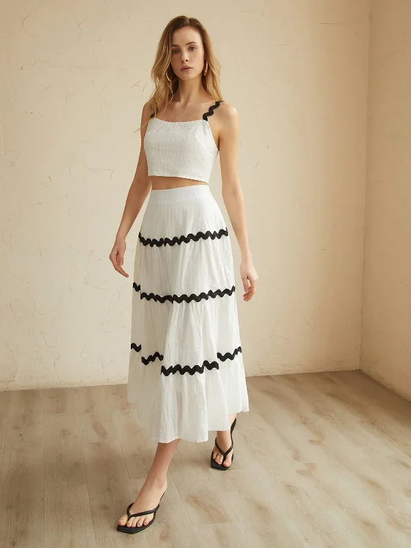 Cotton Contrast Trim Patchwork Skirt Set