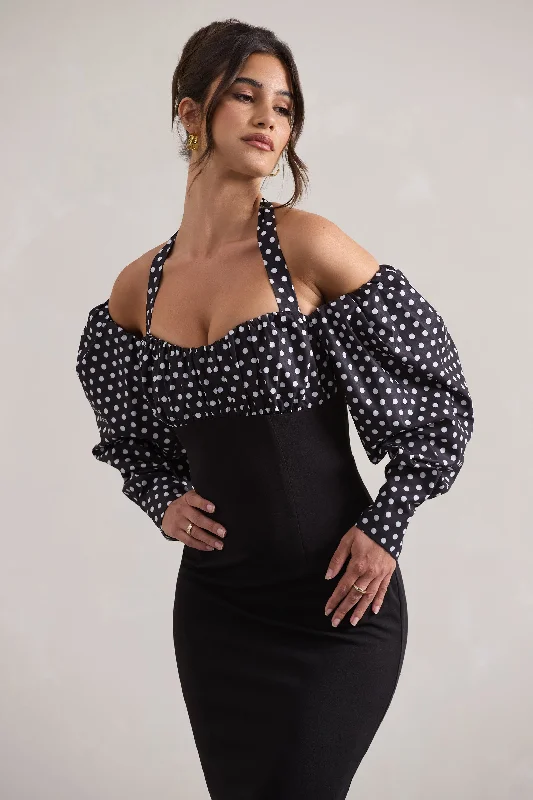 couture-client-black-white-polka-dot-halter-neck-puff-sleeve-midi-dress-cl132236019