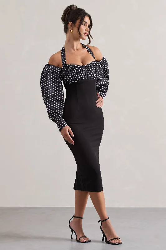 couture-client-black-white-polka-dot-halter-neck-puff-sleeve-midi-dress-cl132236019