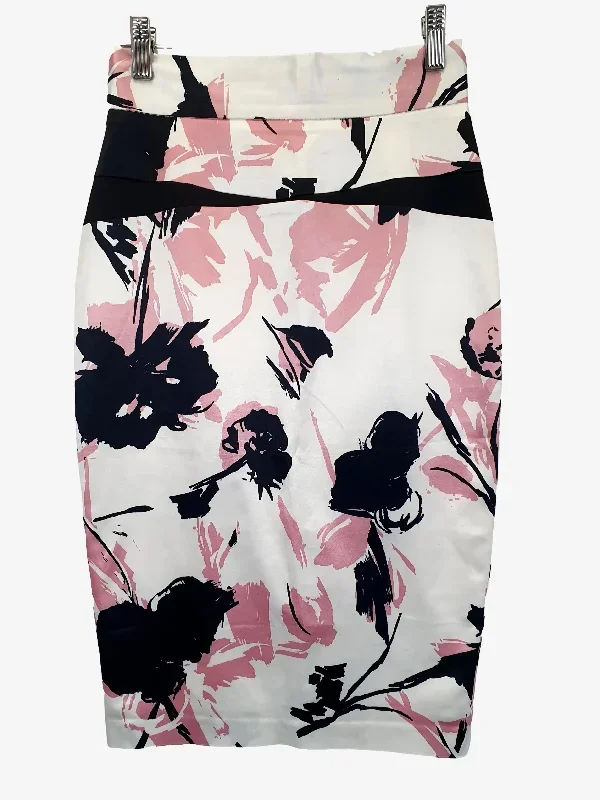 Cue Abstract Blush Pencil Midi Skirt Size 6