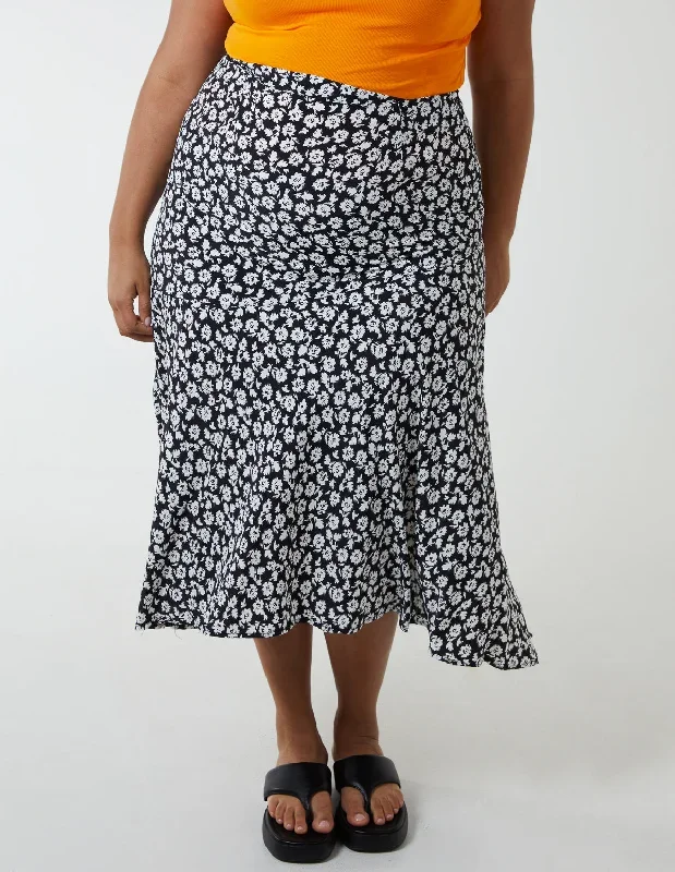 Curve Asymmetric Seam Midi Skirt