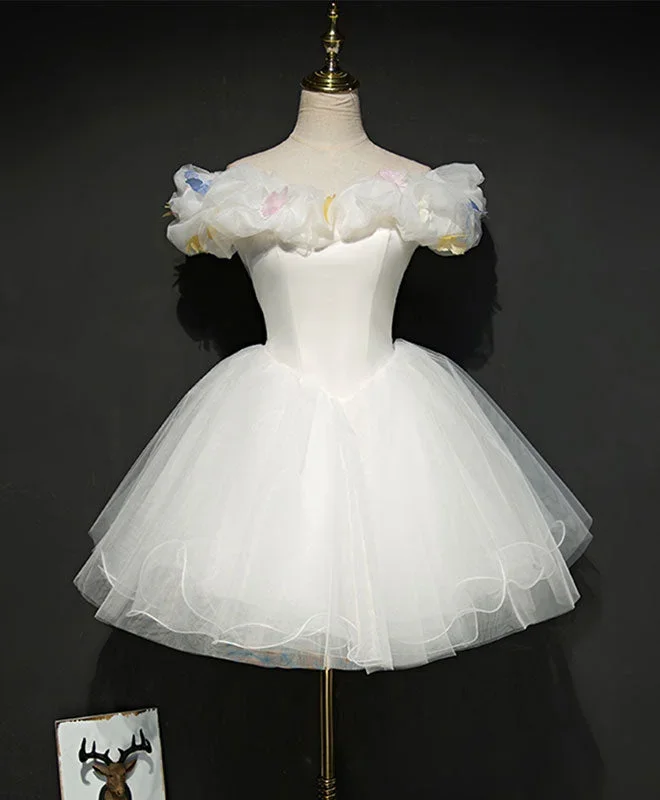 Cute White Tulle Short Prom Gown, White Homecoming Dress