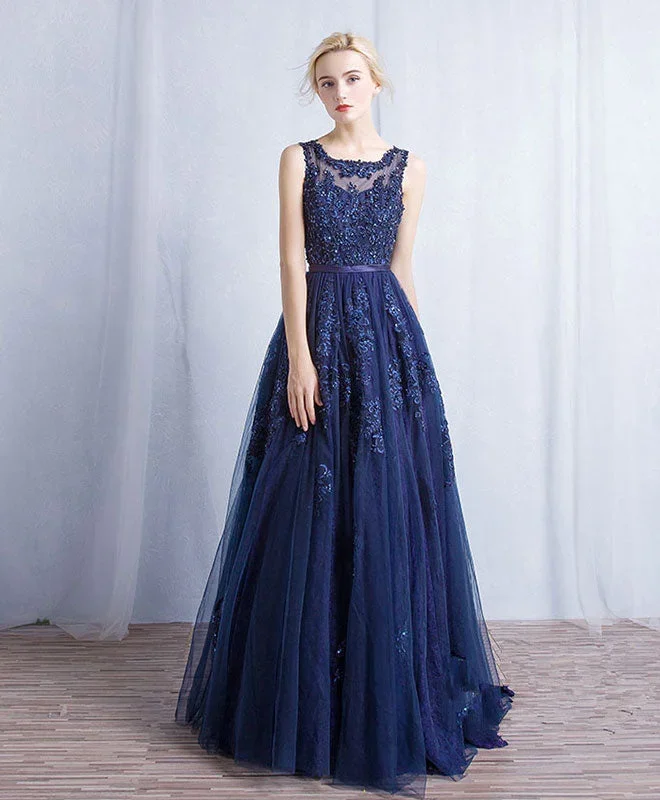 dark-blue-round-neck-tulle-lace-applique-long-prom-dress