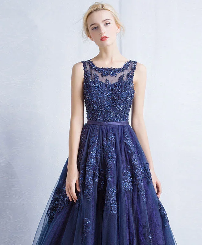 dark-blue-round-neck-tulle-lace-applique-long-prom-dress