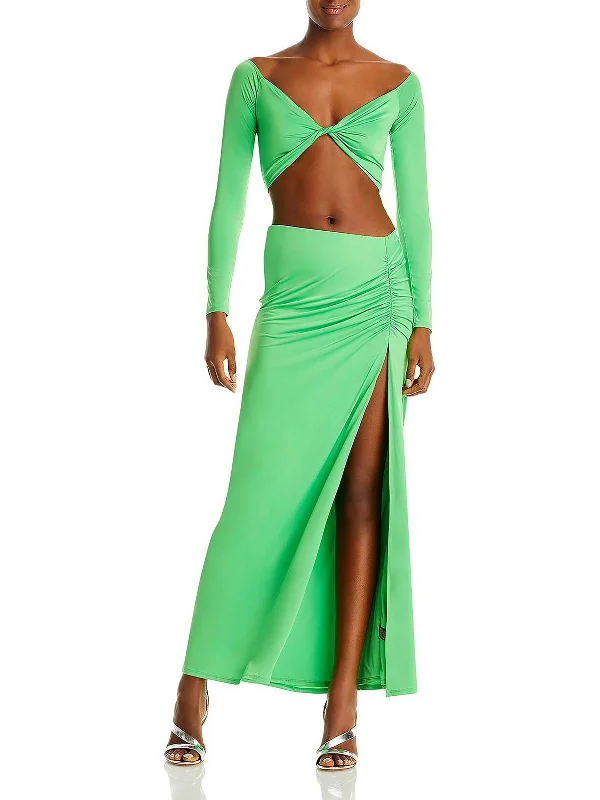 Devon Womens Side Slit Long Maxi Skirt