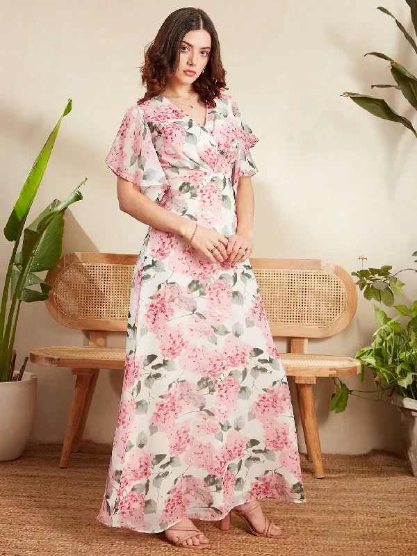 dr5186wh-berrylush-women-white-pink-floral-printed-v-neck-flutter-sleeve-pleated-maxi-dress