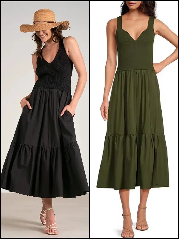 Elan Maxi Tank Mixed Dress - Black or Olive