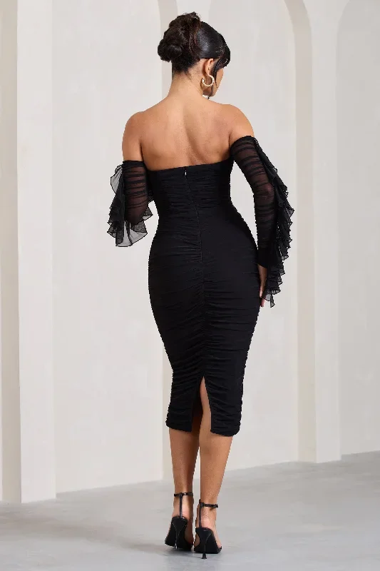 favor-black-ruched-mesh-bardot-midi-dress-cl129388002