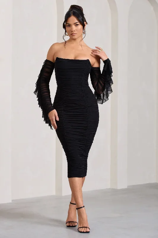 favor-black-ruched-mesh-bardot-midi-dress-cl129388002