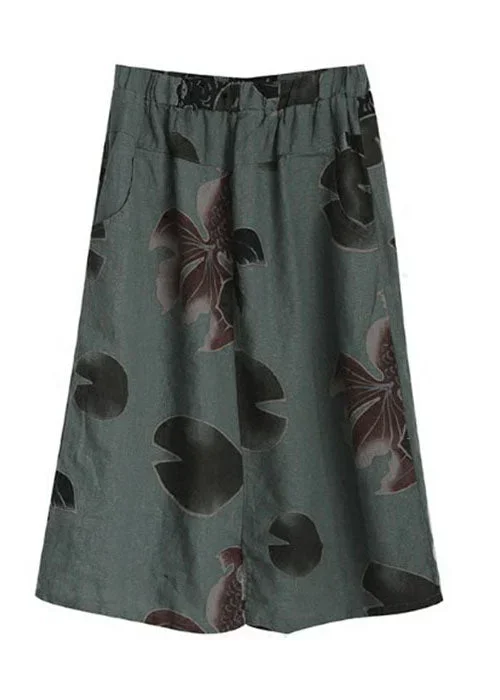 fitted-blackish-green-high-waist-pockets-print-side-open-linen-skirts-summer