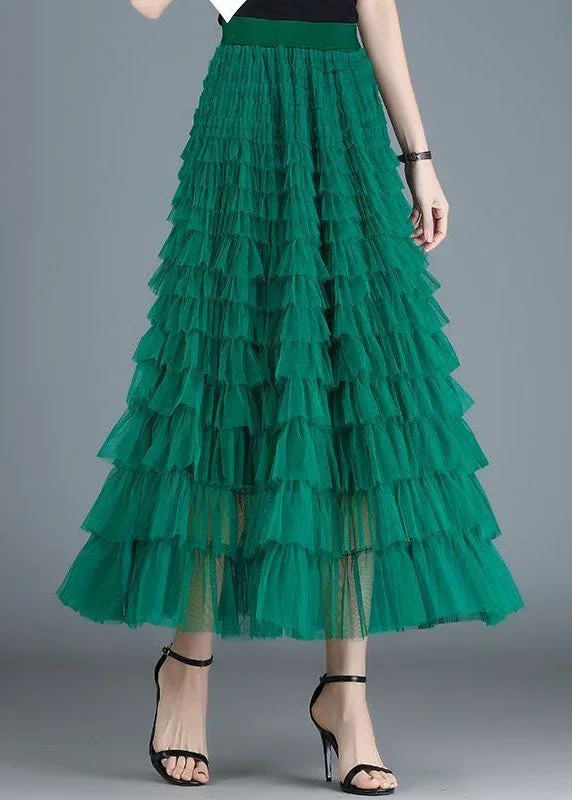 french-green-wrinkled-patchwork-elastic-waist-tulle-skirt-spring