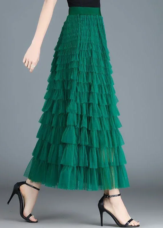 french-green-wrinkled-patchwork-elastic-waist-tulle-skirt-spring