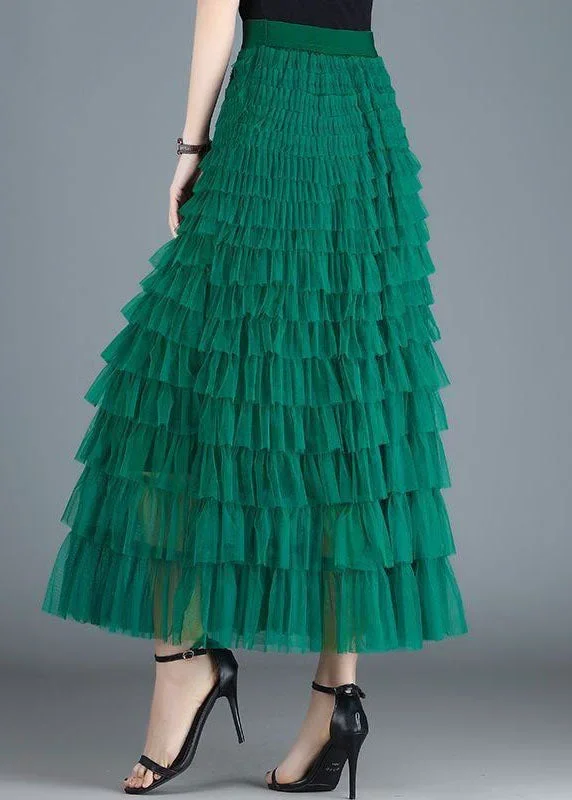 french-green-wrinkled-patchwork-elastic-waist-tulle-skirt-spring