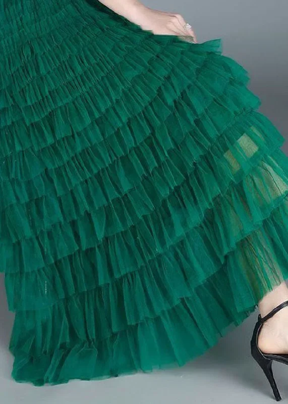 french-green-wrinkled-patchwork-elastic-waist-tulle-skirt-spring