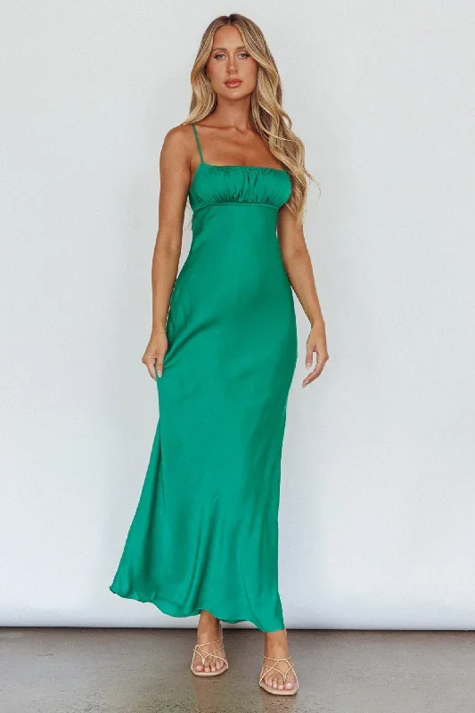 From Above V-Back Midi Dress Forest Green