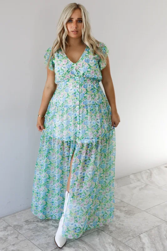 Full Of Color Maxi Dress: Green/Multi