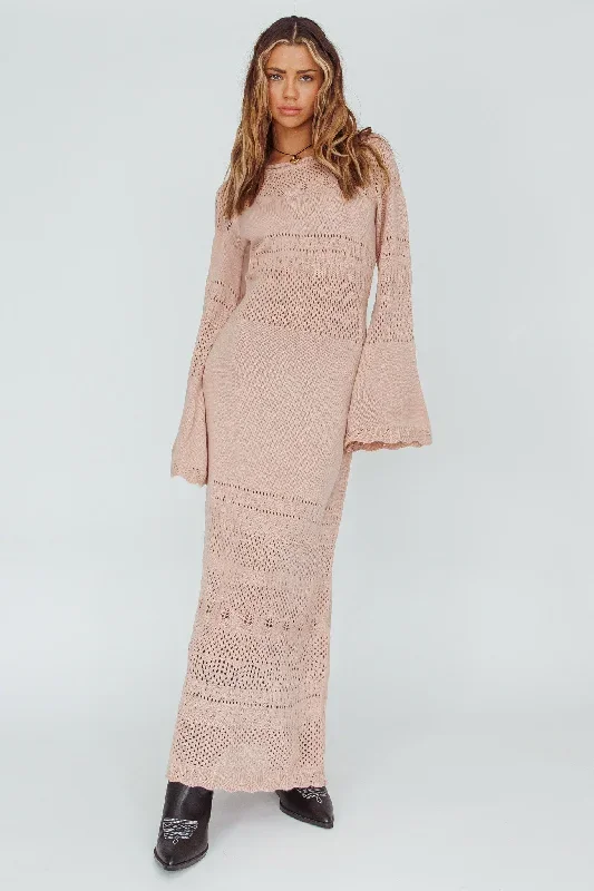 Gail Long Sleeve Crochet Maxi Dress Blush