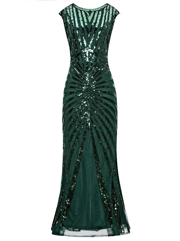 Green 1920s Sequin Art Deco Maxi Dress