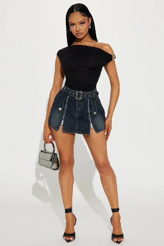 Hot Gossip Tinted Denim Mini Skort - Dark Wash