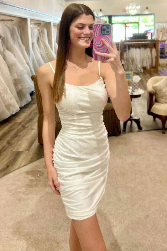 Ivory Straps Crystal Tight Homecoming Dress