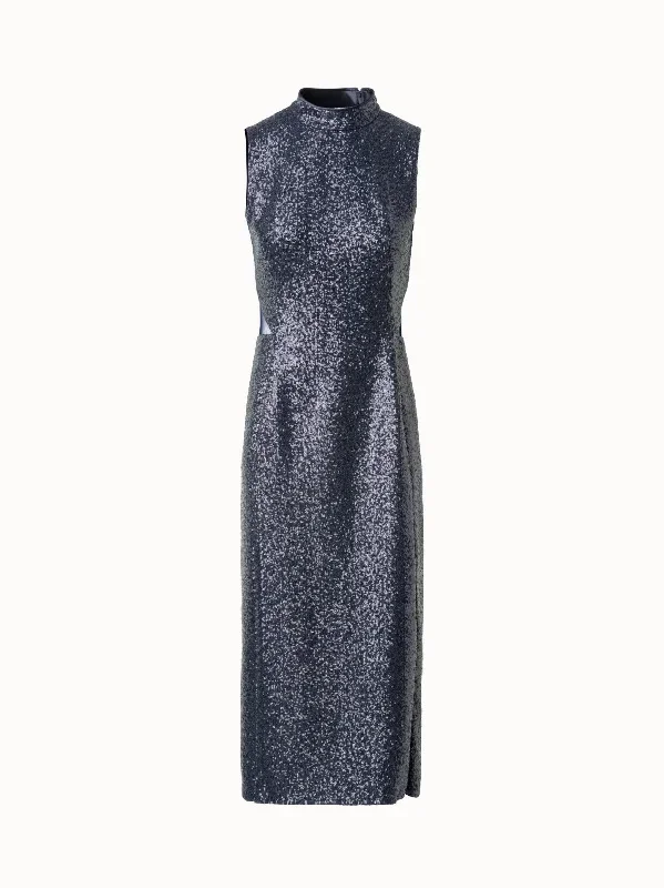 Jersey Sequins Evening Dress with Open Back