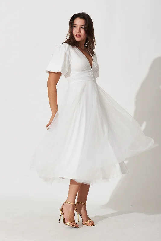 Juliet Midi Dress In White Tulle