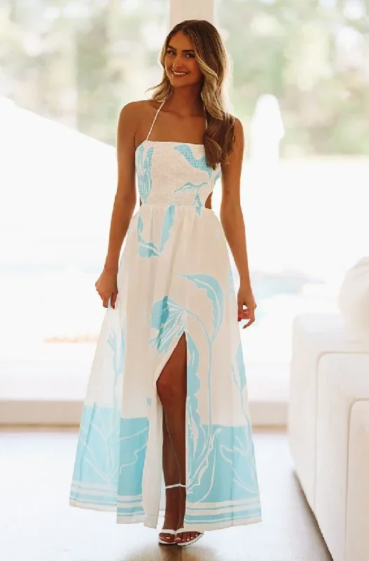 Life on Vacay Maxi Dress - White and Aqua