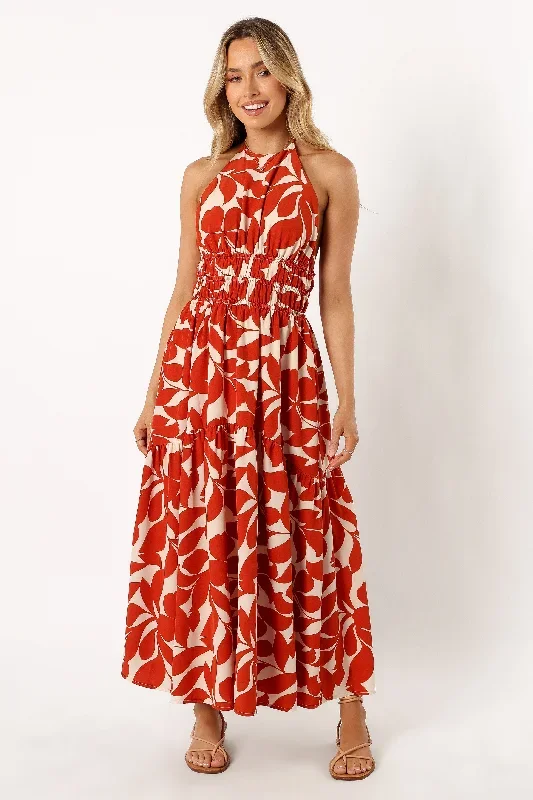 Maha Halterneck Maxi Dress - Tan Floral