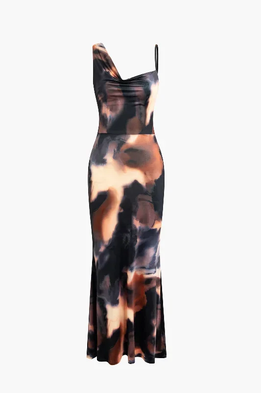 Tie Dye Asymmetrical Mermaid Maxi Dress