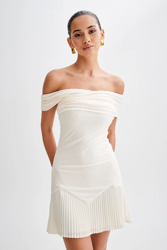 Melina Slinky Off Shoulder Mini Dress - Ivory