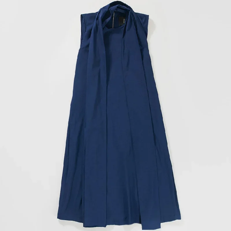 NAVY COTTON DRESS "MINERAL" WITH SCARF DETAIL