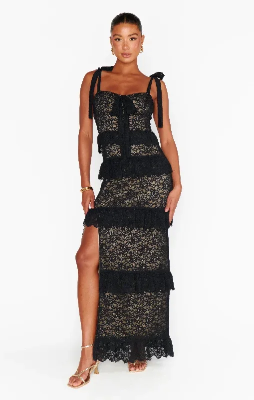 Monique Tie Maxi Dress ~ Black Lovely Lace