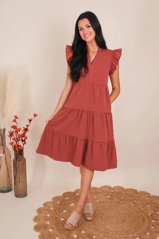 Moving On Midi Dress-Cinnamon