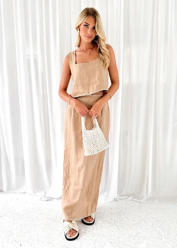 Nala Linen Maxi Skirt - Camel