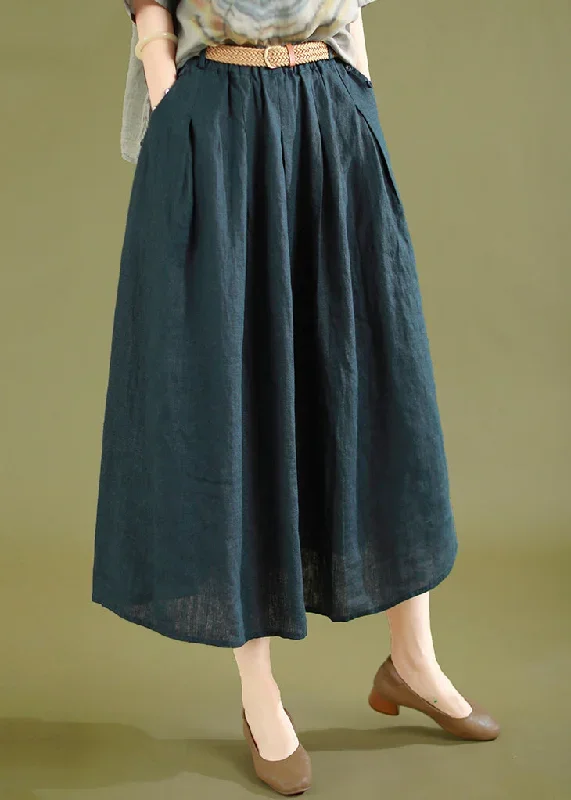 navy-wrinkled-solid-linen-skirts-elastic-waist-summer