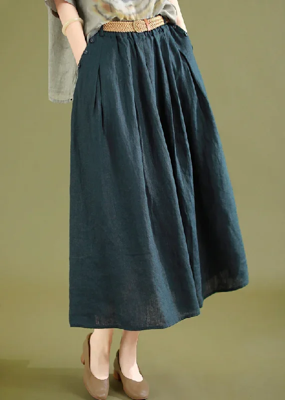 navy-wrinkled-solid-linen-skirts-elastic-waist-summer